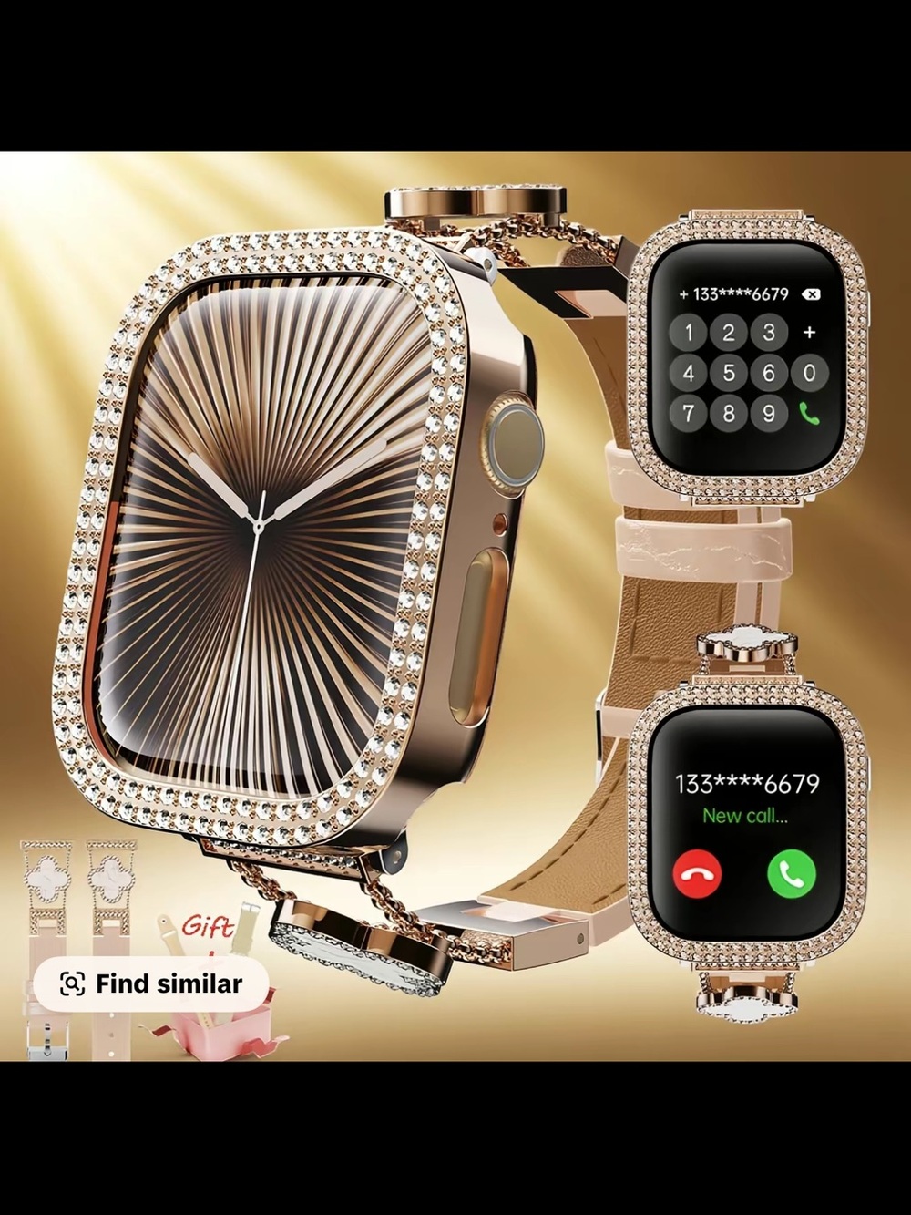 Smartwatch Case & Strap Set in Rose Gold with Crystal Accents